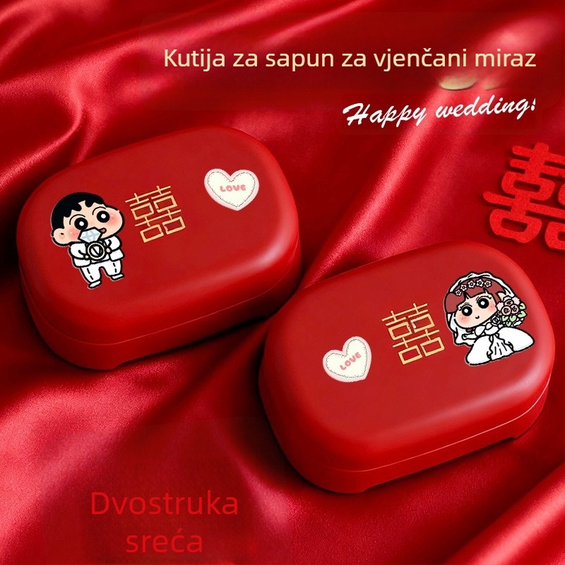 Par crvenih karikaturskih kutija sapuna za vjenčanje s motivom Dvostruka sreća