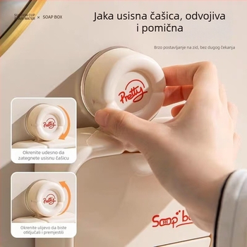 Zidna posuda za sapun s usisnom čašom i preklopnim poklopcem, bez bušenja, za kupaonicu