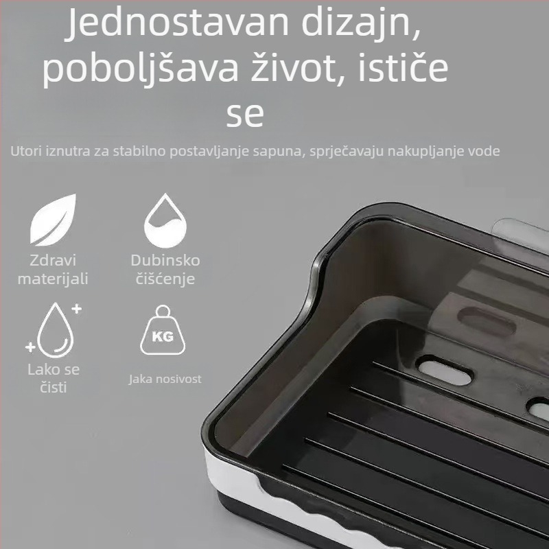 Zidni držač sapuna za kupaonicu s odvodom, bez bušenja
