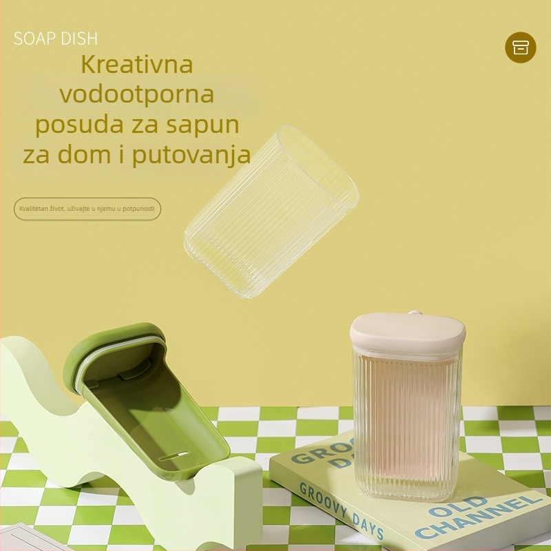 Prijenosna kutija za sapun za putovanja s poklopcem, dvostruki sloj odvodnje kvadratne posude, zatvorena i vodootporna, prozirna