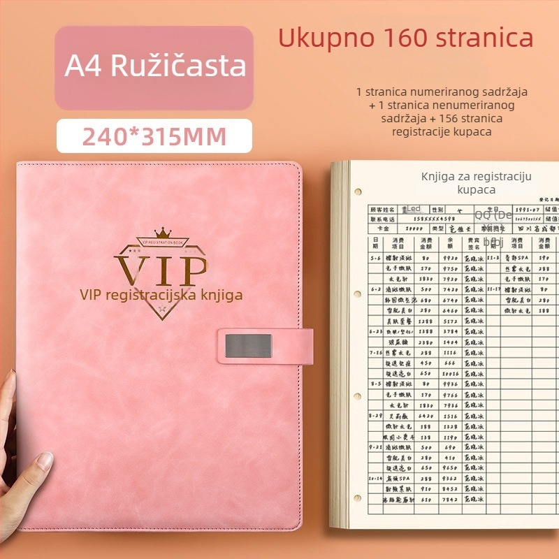 Bilježnica za evidenciju klijenata kozmetičkog salona – registracija članova i podaci o klijentima, PU korica, vezano binderom, 100–200 stranica