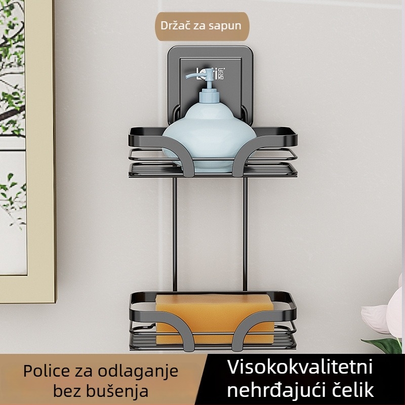 Zidni držač sapuna za kupaonicu bez bušenja rupa, od nehrđajućeg čelika, odvodnjavanje i skladištenje