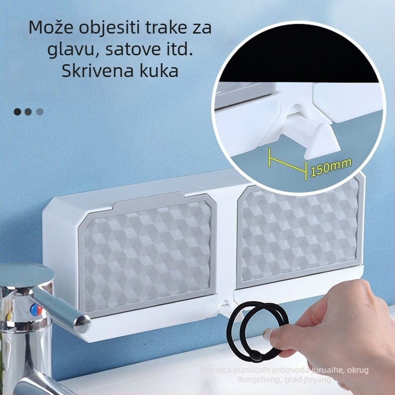 Zidna dvostruka kutija za sapun s poklopcem, bez bušenja, s odvodom, za kupaonu i praonicu