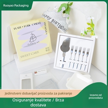 Set pribora za rođendansku tortu od celuloze šećerne trske, u elegantnoj kutiji za ručak