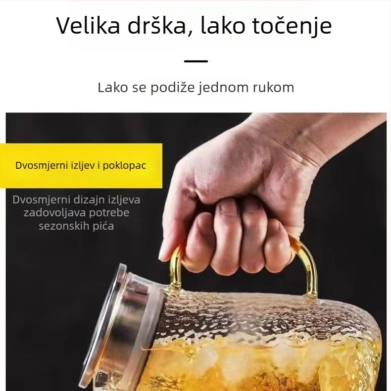 Debeli čajnik za hladnu vodu otporan na visoke temperature, s teksturom udarnog čekića - kućni set s čašom i čajnikom