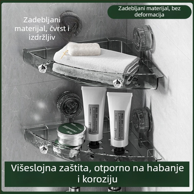Kutni zidni organizator za kupaonicu od PET-a, bez bušenja, s usisnom čašom
