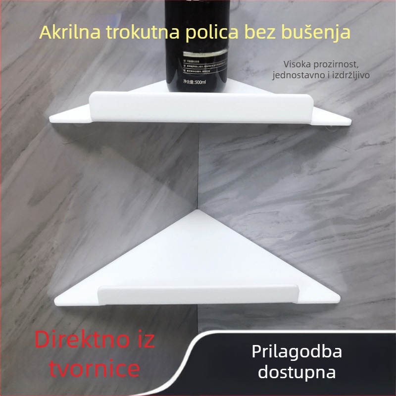 Akrilni kutni zidni regal za kupaonicu, bez bušenja