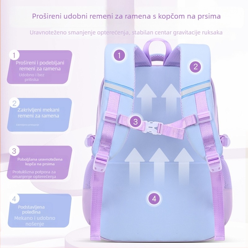 Školska torba za osnovnu školu, razred 3–6, vodootporna, ultralagana, velika kapaciteta, sladak dizajn, zaštita kralježnice