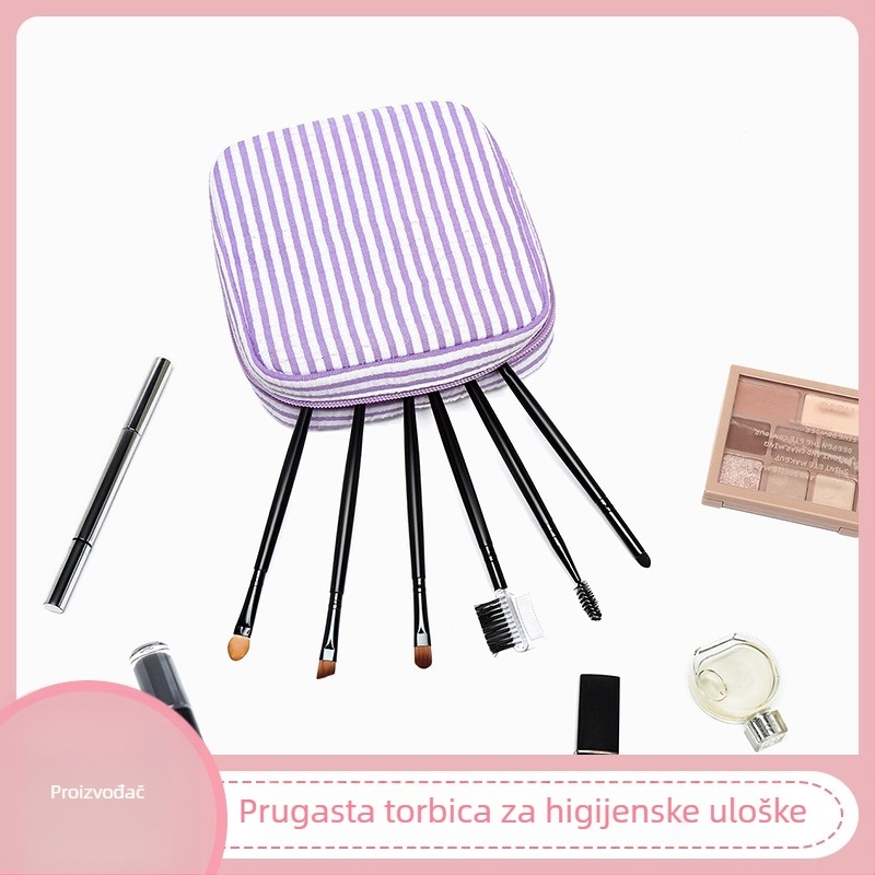 Šarena prijenosna torbica za pohranu higijenskih uloška i kozmetike, velika kapaciteta za putovanja, izvezeni prugasti uzorci