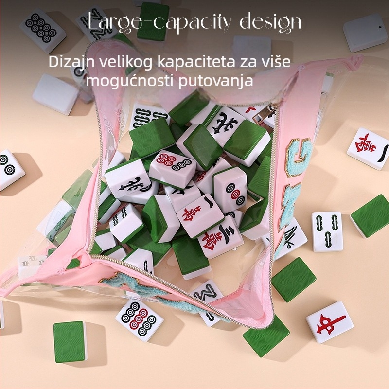 Prilagođena vodootporna kozmetička torbica s izšivanim slovima Mahjong, PVC, velika kapaciteta za putnu kozmetiku. Dostupno u zelenoj, ružičastoj, ljubičastoj i ružičasto crvenoj.