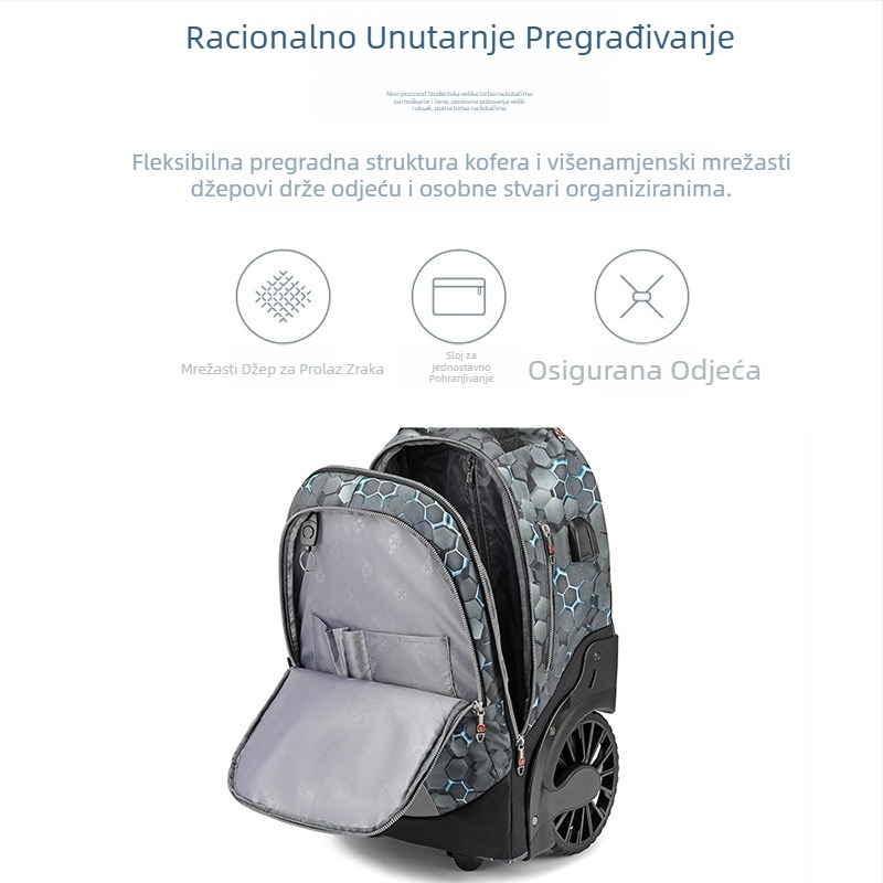 Ruksak na kotačićima za putovanja i školu, unisex, 20–35 L, Oxford tkanina, teleskopska ručka
