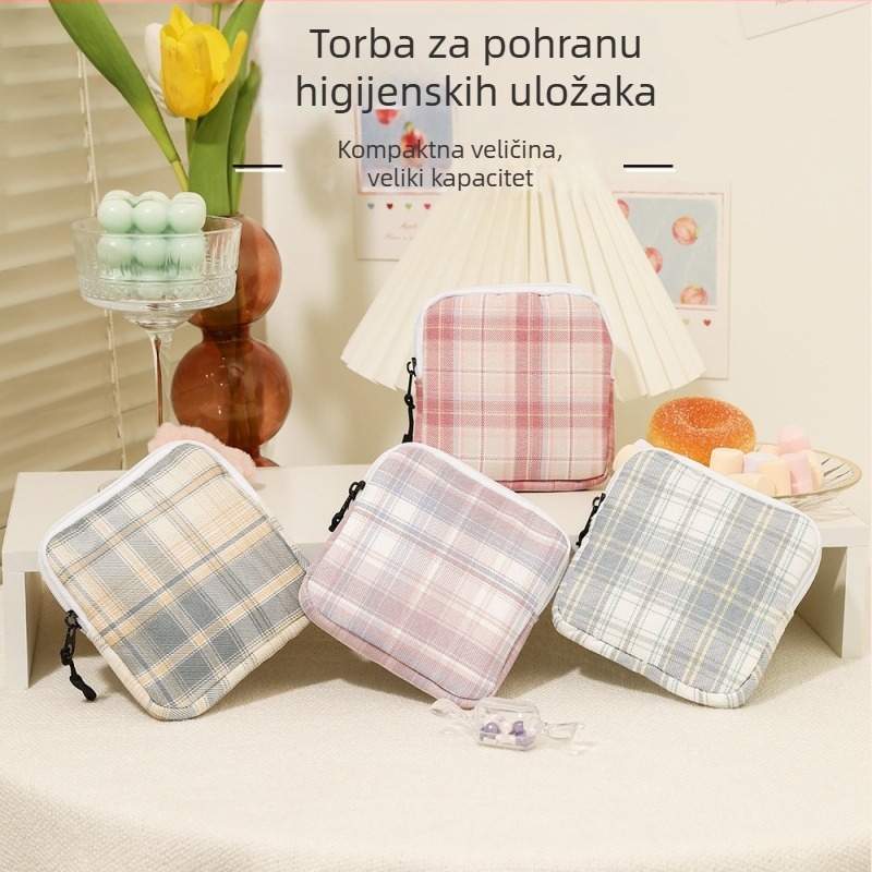 Torbica za pohranu higijenskih uloška, velika kapaciteta, slatka prijenosna organizator u kariranom platnu, poliester, moderan minimalistički stil