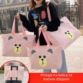 Ženska putna torba, slatka i lagana, velika zapremina, ručna torba za kratka putovanja, s motivom medvjedića i teleskopskom ručkom