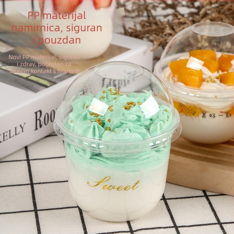 Plastična jednokratna čašica za puding, 300 ml, oblik 90U, pogodna za mliječni čaj i deserte