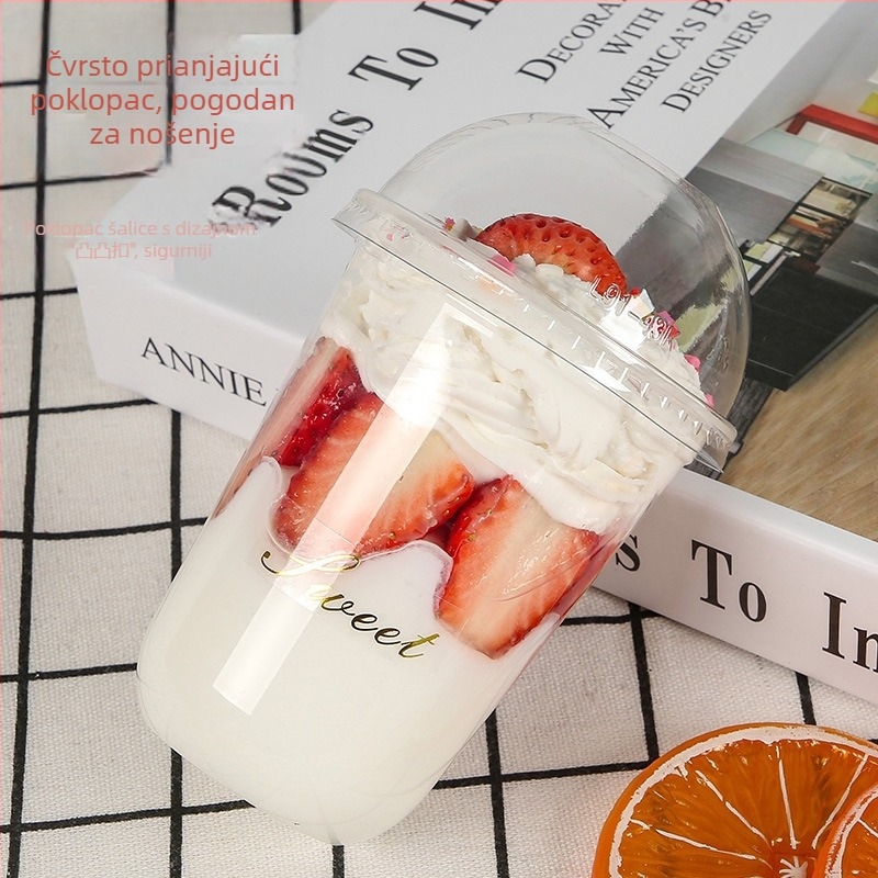 Plastična jednokratna čašica za puding, 300 ml, oblik 90U, pogodna za mliječni čaj i deserte