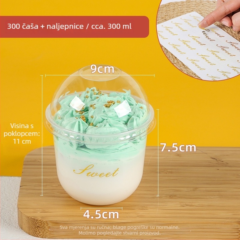 Plastična jednokratna čašica za puding, 300 ml, oblik 90U, pogodna za mliječni čaj i deserte