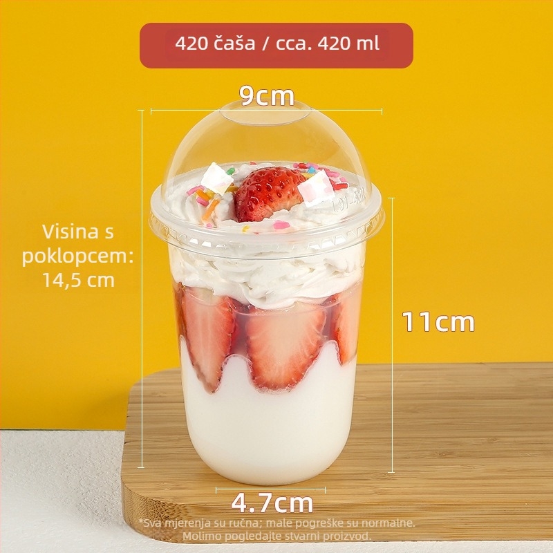 Plastična jednokratna čašica za puding, 300 ml, oblik 90U, pogodna za mliječni čaj i deserte
