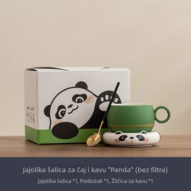 Kreativni Panda set šalice za kavu sa podloškom i žličicom, keramika visoke kvalitete