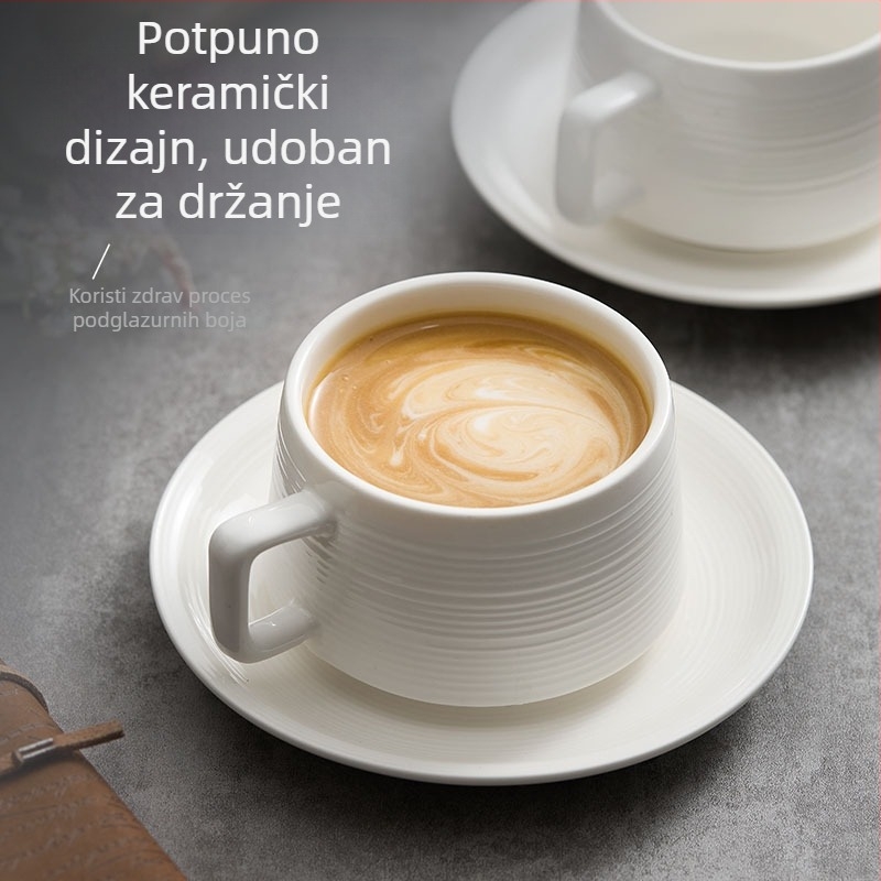 Keramički set šalice za kavu i podmetač, minimalistički jednofarbni dizajn, lagani dojam luksuza, za doručak i poslijepodnevni čaj