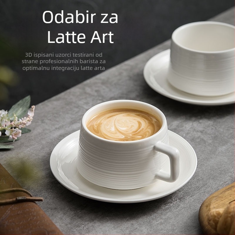 Keramički set šalice za kavu i podmetač, minimalistički jednofarbni dizajn, lagani dojam luksuza, za doručak i poslijepodnevni čaj