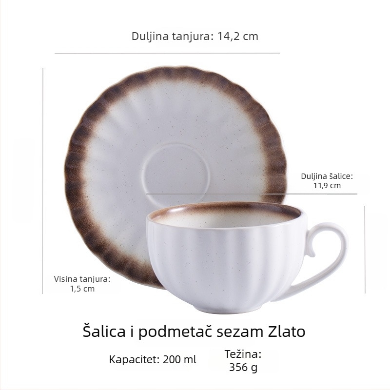 Japanski retro set šalice za kavu i podmetača s latte artom, minimalistički, prilagodljiv, elegantan za kućnu uporabu