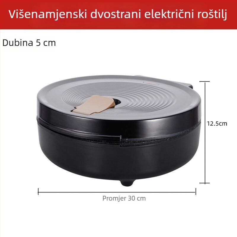 Višefunkcijski električni gril tiganj za kućnu upotrebu, dubina 7,5 cm, dvostrano grijanje, neprijanjajuća površina, velika snaga, Maifan kamen