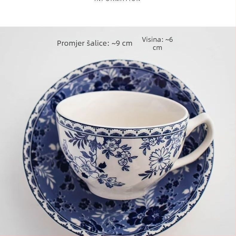 Set šalica za kavu od plavog i bijelog porculana, s posudom za kavu i zdjelom za žitarice, britanski stil, latte