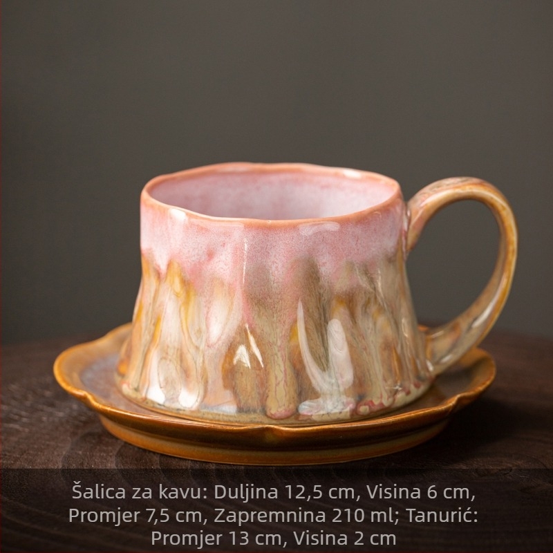 Set šalica za kavu i podmetača u laganom luksuznom retro stilu s keramičkom glazurom, za kućnu upotrebu, latte art šalice