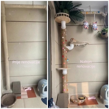 Mačje stablo za penjanje s gnijezdom i okvirom — DIY materijali za obnovu vodovodnih cijevi, balkon, PVC kanalizacijska cijev i plinovod