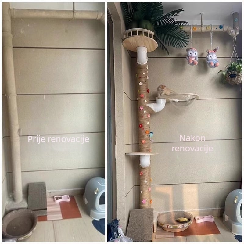 Mačje stablo za penjanje s gnijezdom i okvirom — DIY materijali za obnovu vodovodnih cijevi, balkon, PVC kanalizacijska cijev i plinovod