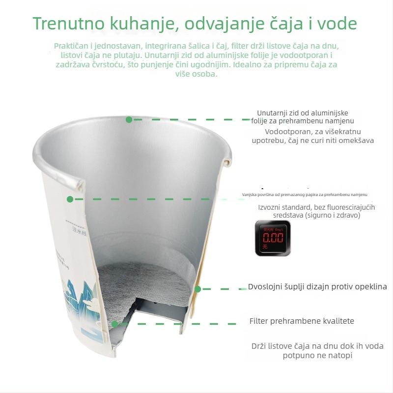 Jednokratne papirnate čaše s dvostrukim slojem aluminijske folije za izolaciju, s čajnom šalicom, 10 komada, kapacitet 201–300 ml