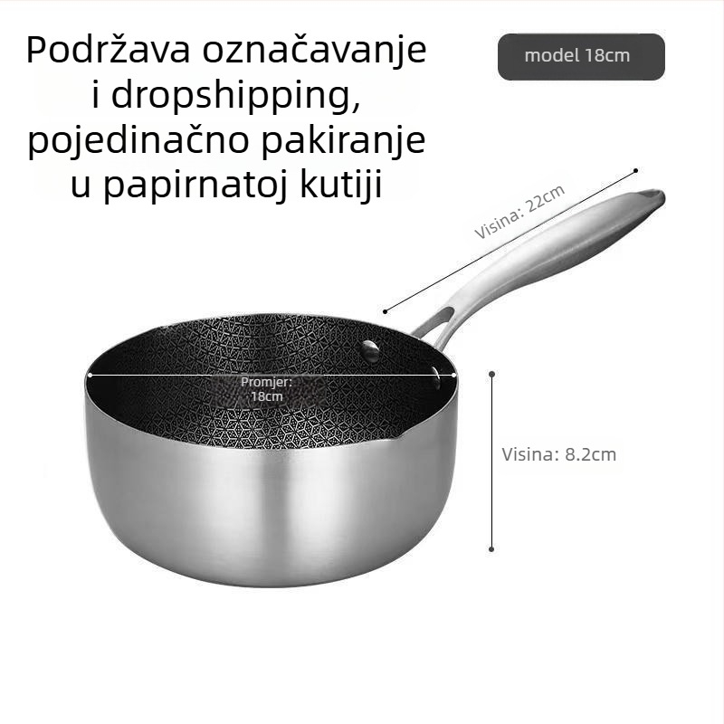 Nehrđajući čelik, lonac za mlijeko s uzorkom saća, japanskog stila Yukihira, neprianjajući, lonac za kuhanje mlijeka, juha i dječja hrana, model da-425