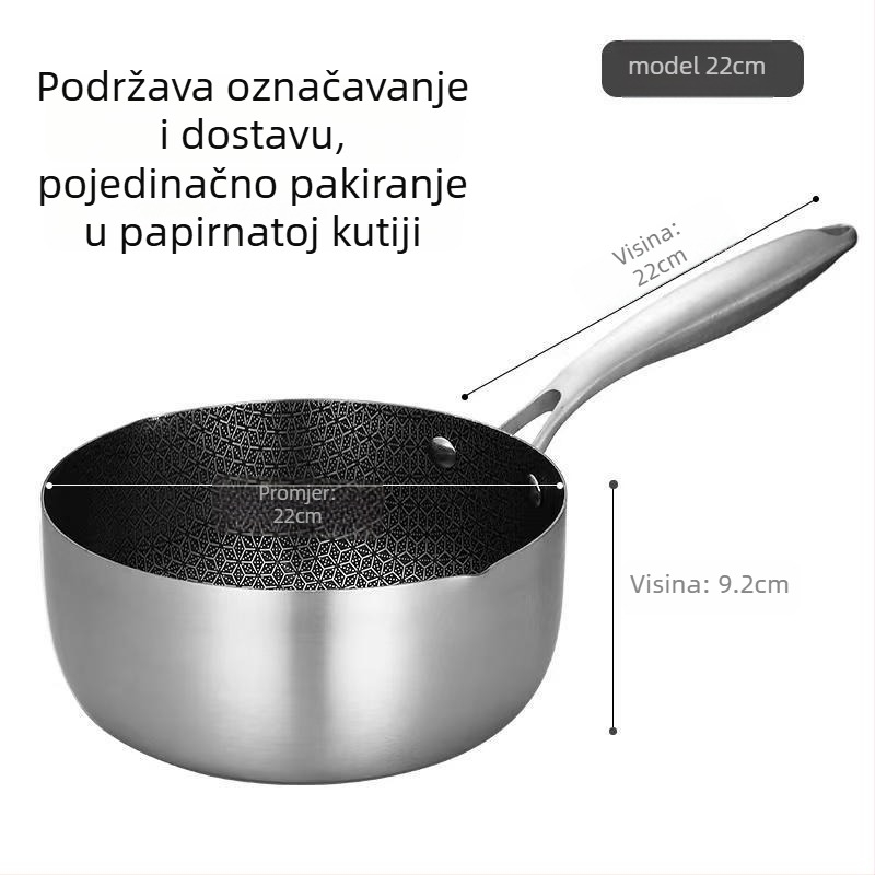 Nehrđajući čelik, lonac za mlijeko s uzorkom saća, japanskog stila Yukihira, neprianjajući, lonac za kuhanje mlijeka, juha i dječja hrana, model da-425