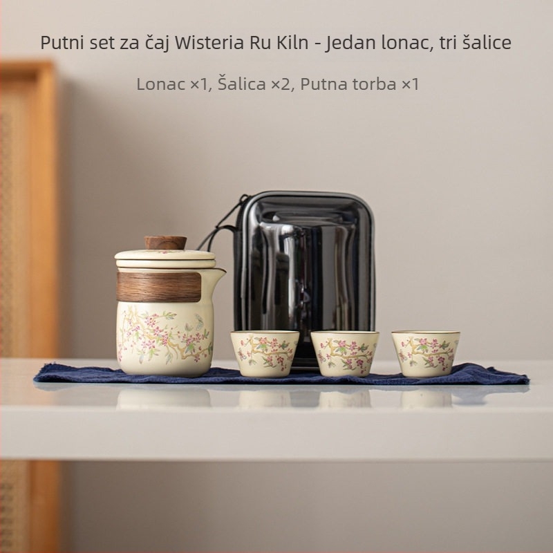 Ru Kiln putni set za čaj – prenosni Gongfu set s čajnikom i šalicama za kampiranje