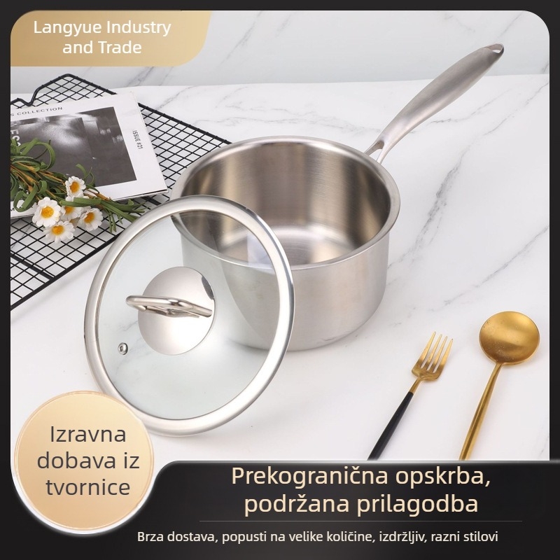 Lonac od nehrđajućeg čelika sa jednom ručkom, trostruko dno, plosno dno, mali lonac za juhe za kuhinju