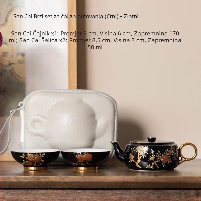 Putni set s čajnikom i dvije šalice – prijenosni keramički čajni set za van, luksuzan retro stil, kutija za poklon