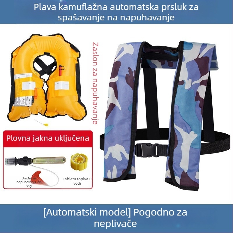 Automatski napuhujući prsluk za odrasle, za vanjsku upotrebu, morski ribolov, ručno napuhivanje