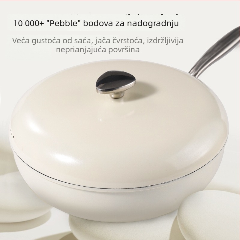 Wok tiganj s površinom od Maifanita, nelepiv, ravno dno, za kućnu upotrebu, mali dim, kompatibilan s indukcijom