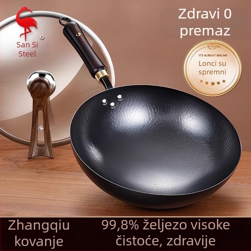 Ručni kovani wok od čistog željeza, tradicionalno okruglo dno za kuhanje kod kuće