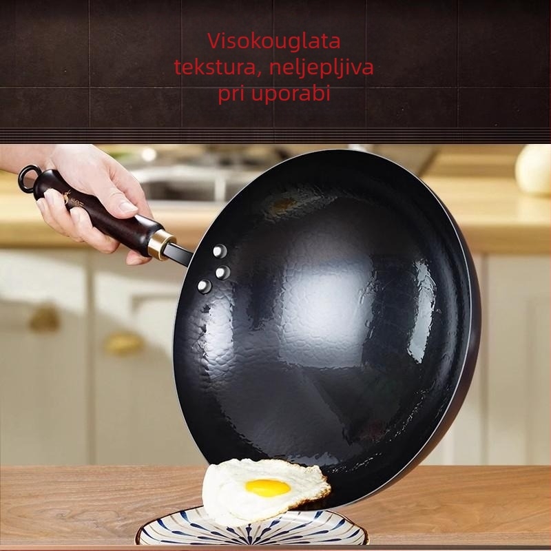 Ručni kovani wok od čistog željeza, tradicionalno okruglo dno za kuhanje kod kuće
