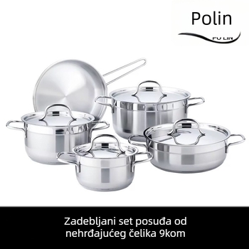 Set od 9 posuda od nehrđajućeg čelika s pet slojeva dna i staklenim poklopcima