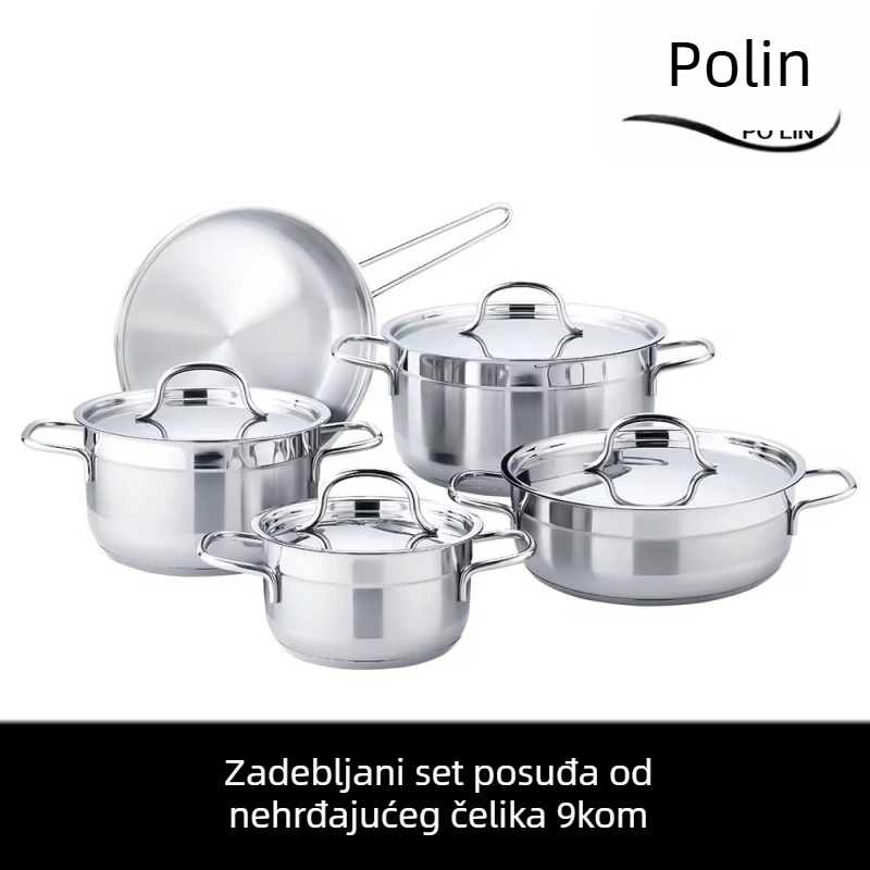 Set od 9 posuda od nehrđajućeg čelika s pet slojeva dna i staklenim poklopcima