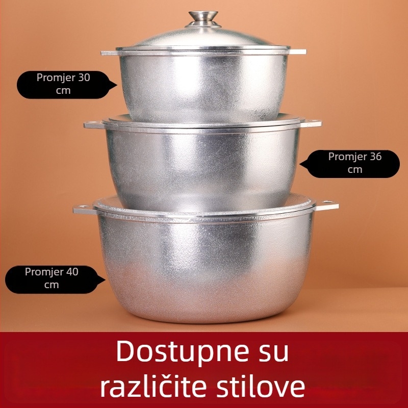 Lijevani aluminijski lonac, velikog kapaciteta, s neprijanjajući premazom, lonac za juhe s aluminijskim poklopcem