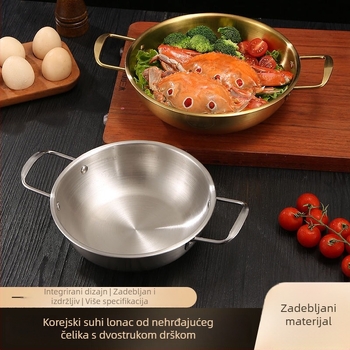 Korejski stil lonac za rezance, nehrđajući čelik, dvostruke ručke, zlatni završetak, kapacitet 1 litra, za ramen i morsku hranu