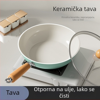 Plavi keramički tiganj s ravnim dnom, kućna uporaba, kompatibilan sa svim štednjacima