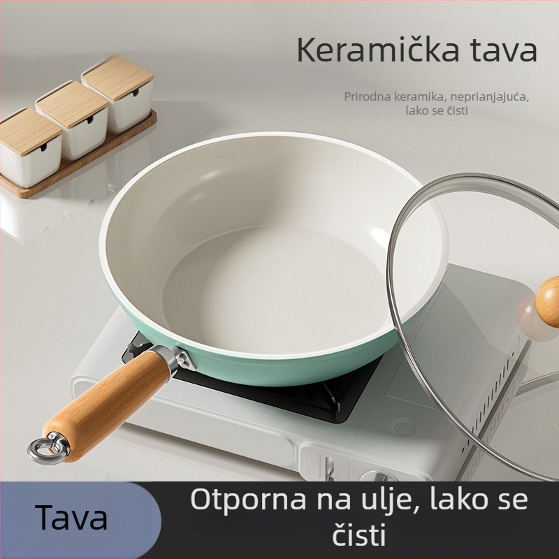 Plavi keramički tiganj s ravnim dnom, kućna uporaba, kompatibilan sa svim štednjacima