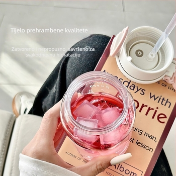 Minimalistička prozirna plastična čaša za djecu sa slamkom, velika kapaciteta, otporna na visoke temperature i prijenosna