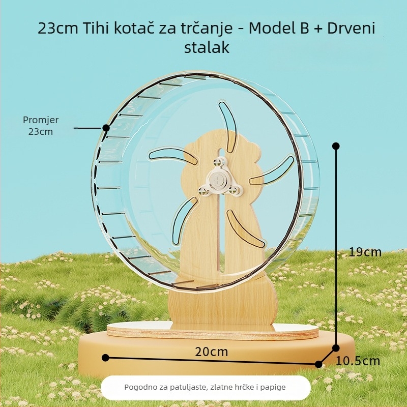 Kotač za hamstera sa stalkom, izuzetno tih, velika kućica s dekoracijama i kuglom za vježbanje