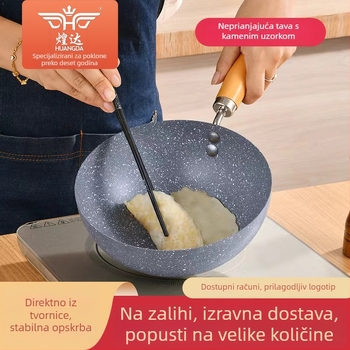 Neprijanjajući mini wok i lonac za mlijeko s kamenim uzorkom, za jednu osobu