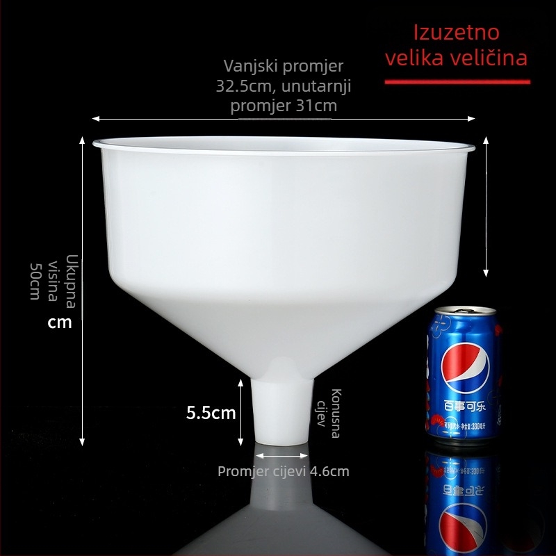 Bijeli plastični lijevak, ekstra veliki, debeli, industrijske kvalitete, velikog promjera